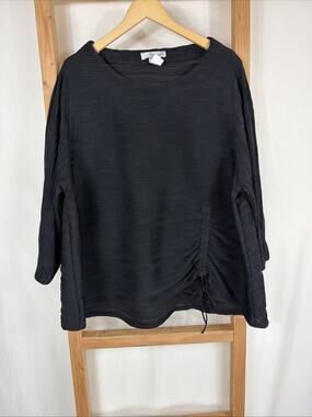 Moonlight USA Black Textured Tie Up Front Tunic Top #1380 Size XXL